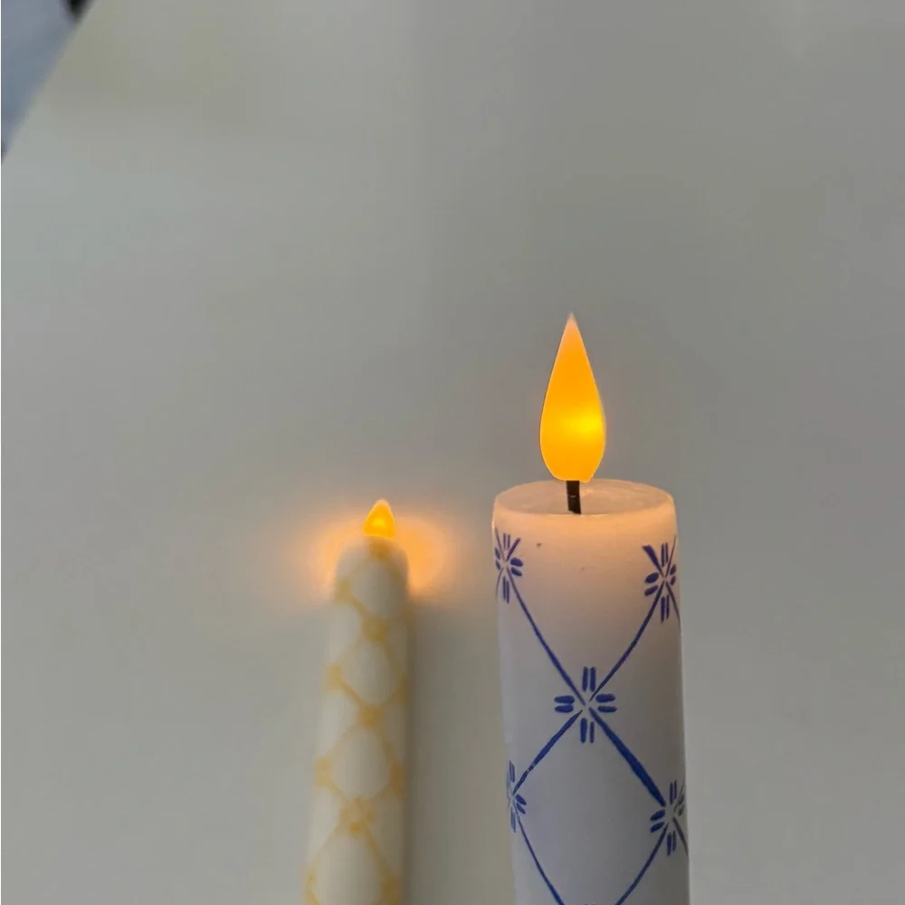 Flameless Candle Tapers Blue Yellow New Set‎ Of 2 11”
